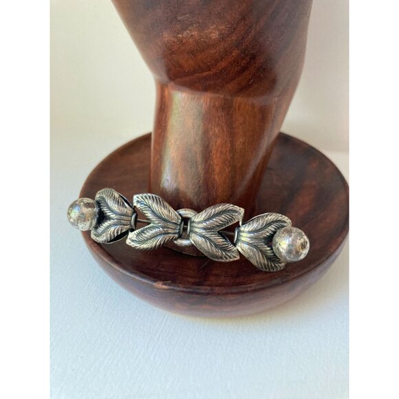 Vintage Napier Laurel Bar Brooch Pin Silver Sterling 925 SZ - 2 1/2" x 1/2" - Picture 1 of 6